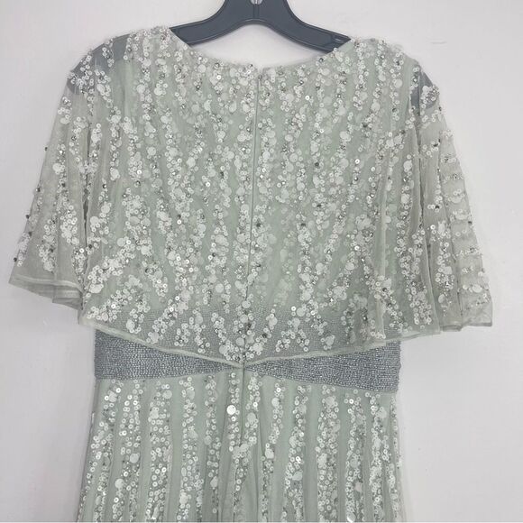 Mac Duggal 93784 Embellished V-Neck Column Ethereal Fairy Gown in Mint, Size 4 - Picture 4 of 11